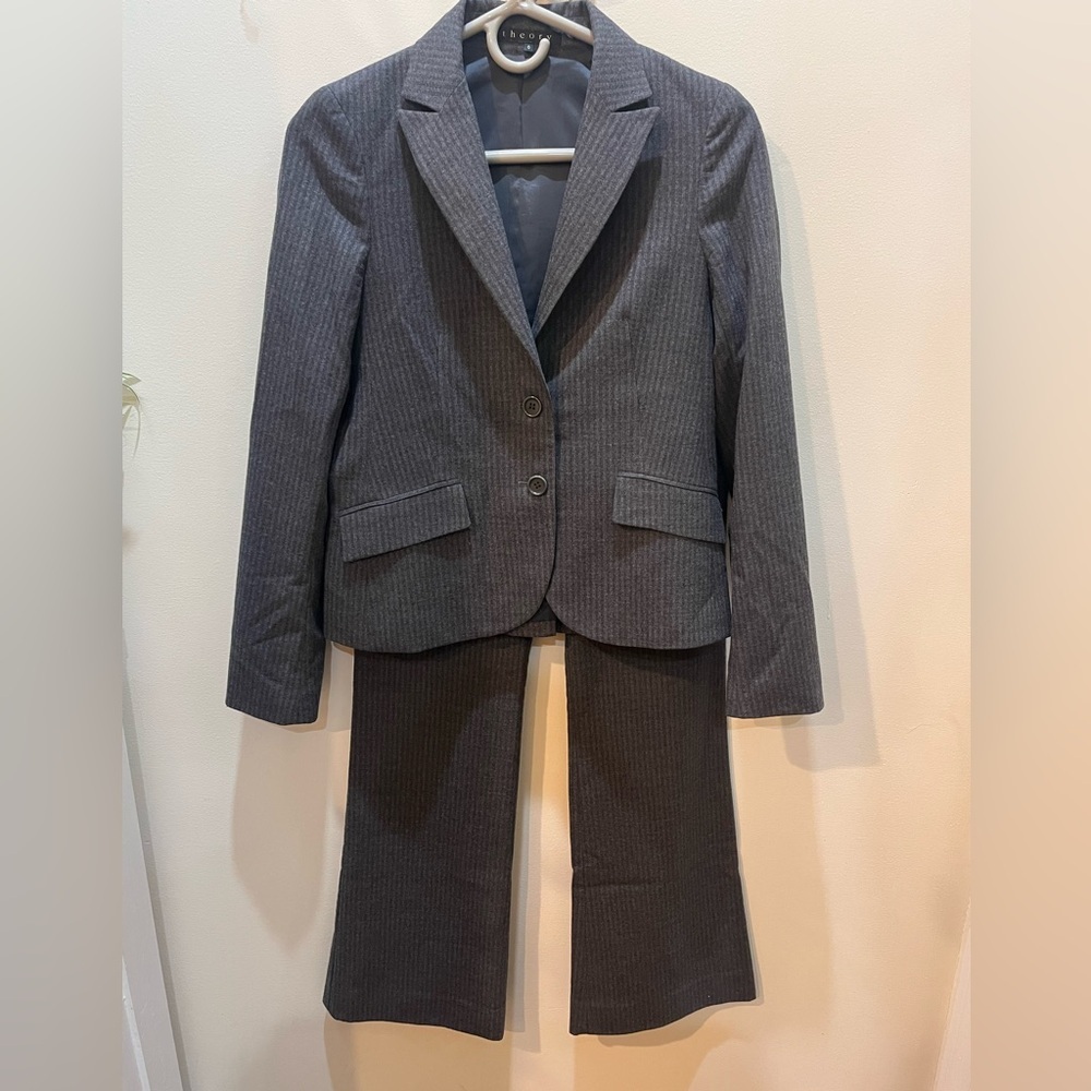 Theory Gray Pinstripe Blazer and Pants